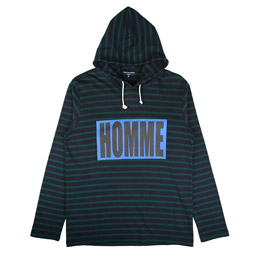 CDG Homme Striped Hooded Sweatshirt Navy/ Green